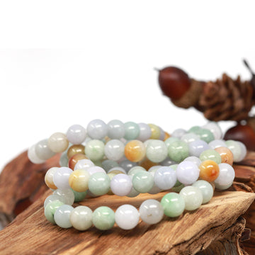 Baikalla Jewelry jade beads bracelet 6.5 inches Genuine Jadeite Jade Round Multiple Colors Beads Bracelet (9.5 mm)