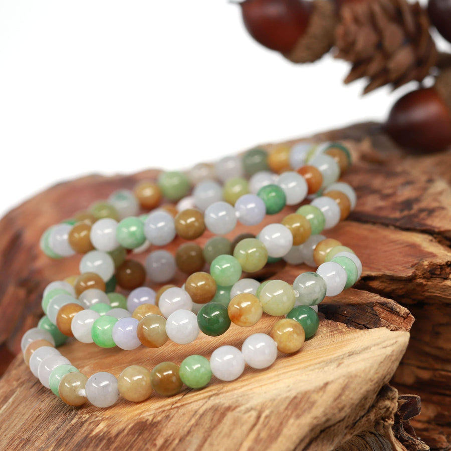 Baikalla Jewelry jade beads bracelet 6.5 inches Genuine Jadeite Jade Round Multiple Colors Beads Bracelet ( 7 mm )