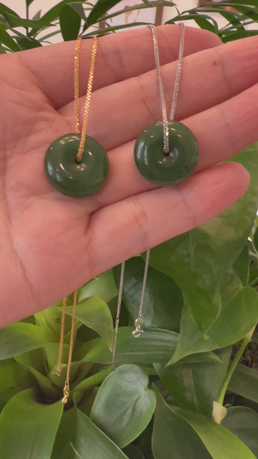 Baikalla™ "Good Luck Button" Necklace Real Green Jade Lucky KouKou Donut Pendant Necklace