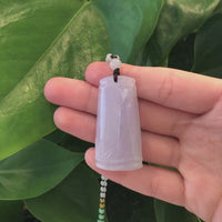 Genuine Light Lavender Jadeite Jade "Good Luck Bamboo" Pendant Necklace With Real Jadeite Bead Necklace