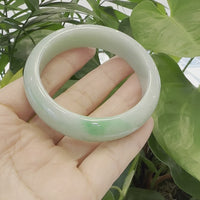 Baikalla Classic Green Natural Jadeite Jade Wider Bangle Bracelet (58.24 mm) #953