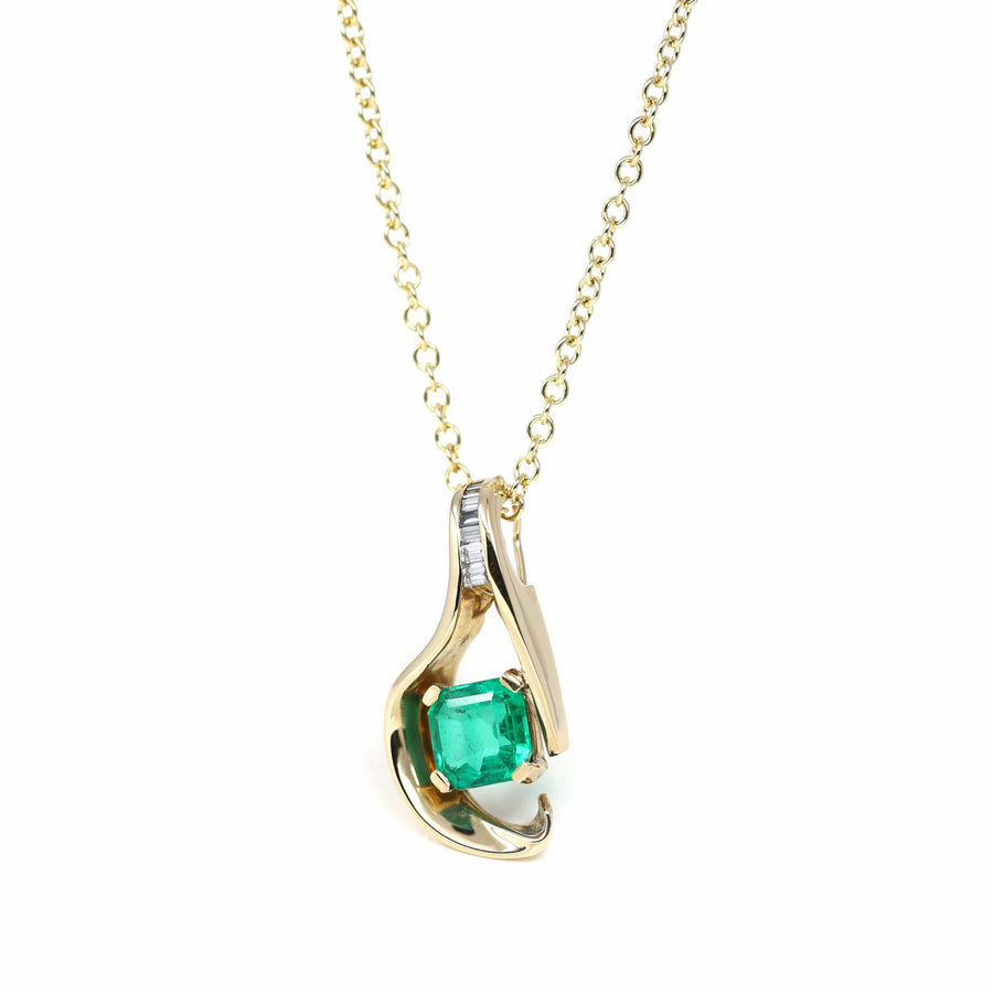 Baikalla Jewelry Gemstone Pendant Necklace 18k Yellow Gold Natural 4.23ct GIA Colombia Emerald Free From Necklace With Diamonds