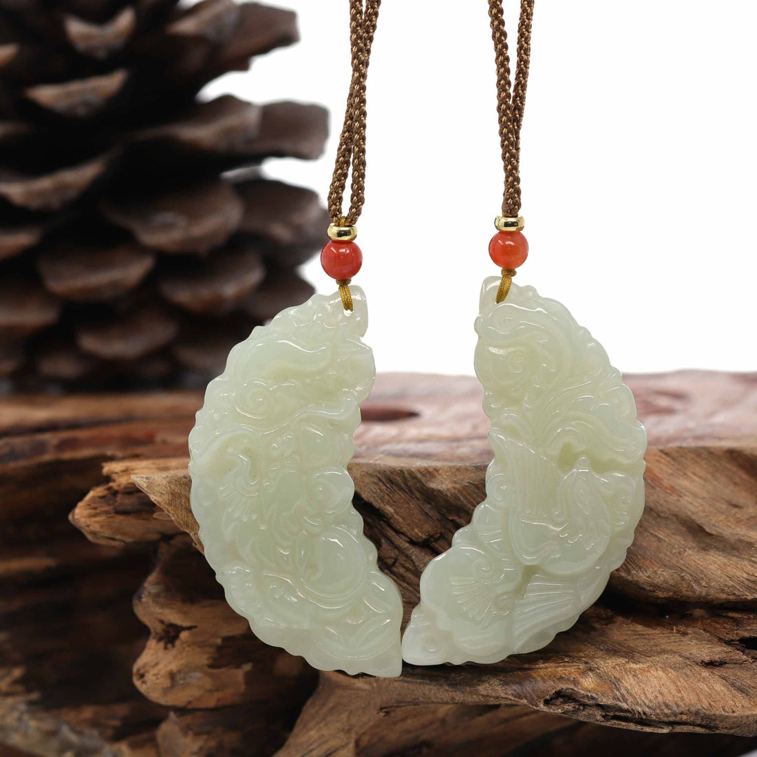 Baikalla Jewelry Jade Pendant Necklace Baikalla™ "Dragon & Phoenix" Genuine HeTian White Nephrite Jade Pendant Necklace