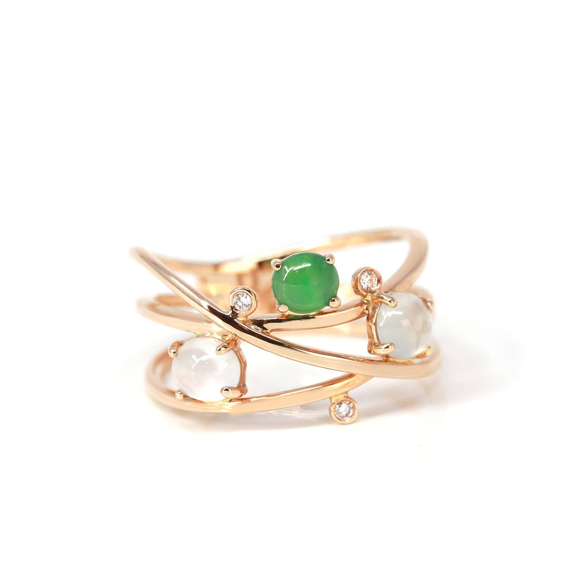 Baikalla Jewelry Jadeite Engagement Ring Baikalla™ "Bubble Collection" 18k Rose Gold Natural Ice/ Multi-Colored Jadeite Ring With Diamonds