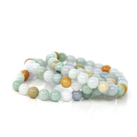 Baikalla Jewelry jade beads bracelet 6.5 inches Genuine Jadeite Jade Round Multiple Colors Beads Bracelet ( 8 mm )