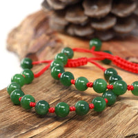 Baikalla 8in Baikalla Natural Nephrite Jade Bead Bracelet With Red String