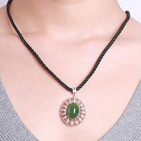 Baikalla Jewelry Silver Gemstone Necklace Rose Gold Plated Sterling Silver Genuine Nephrite Green Jade Pendant