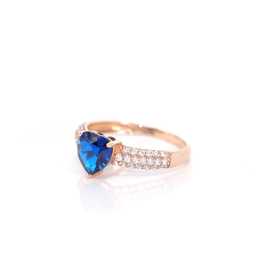 Baikalla Jewelry Gold Sapphire Ring 5 18k Rose Gold Lab-Created Sapphire Ring With CZ