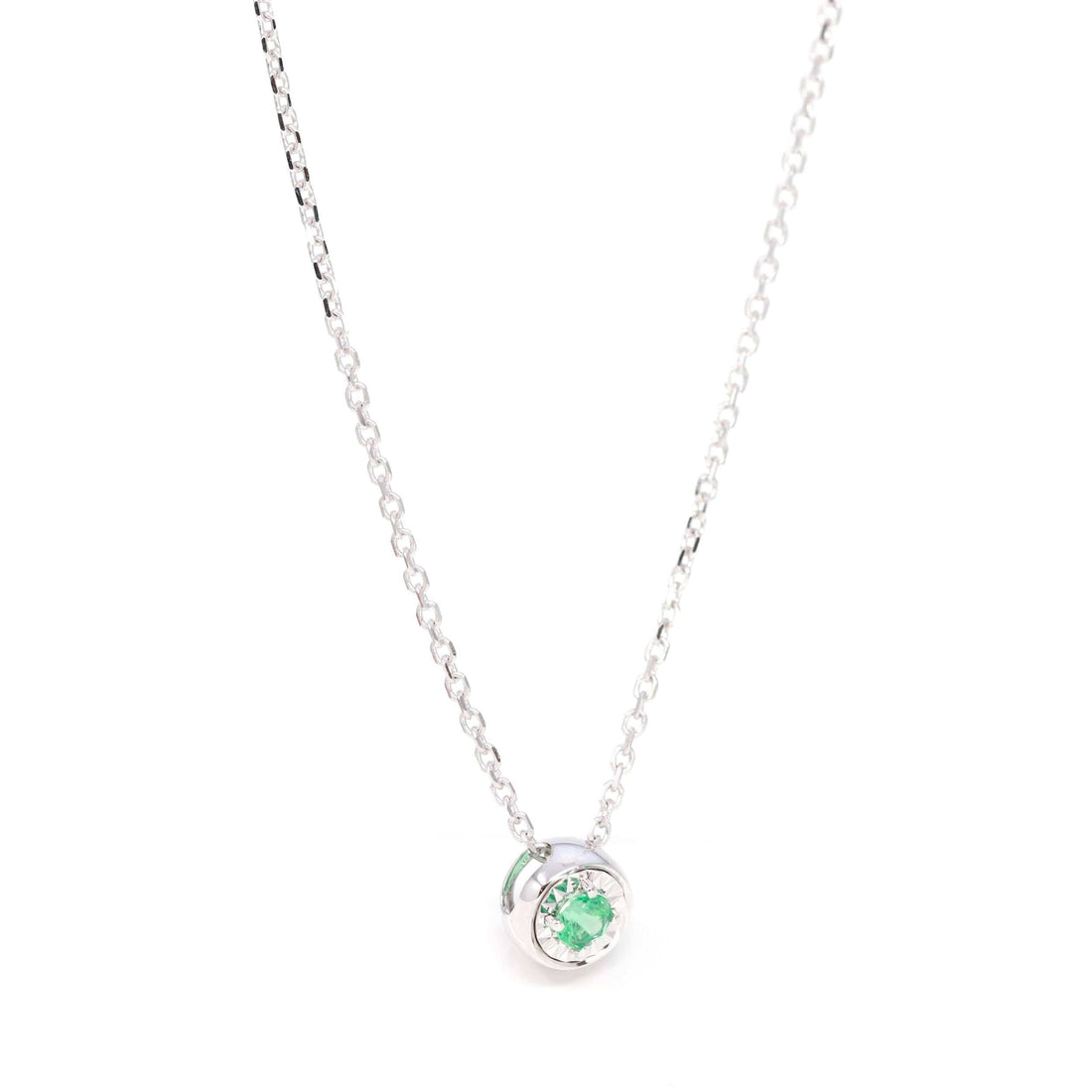 Baikalla Jewelry Gemstone Pendant Necklace Baikalla™ 14k White Gold Sapphire Round 4 Prong Set Necklace With Diamond-Cut Halo