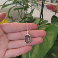 Sterling Silver & 14k Yellow Gold Natural Smoky Quartz Pendant Necklace With CZ
