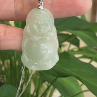Baikalla™ "Standing Buddha" Genuine Green Jadeite Buddha Pendant Necklace With Silver  Bail