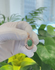 18K Rose Gold Oval Imperial Jadeite Jade Cabochon Necklace with Diamonds