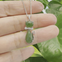 Baikalla™ "Lucky Kitten" Sterling Silver Genuine Nephrite Green Jade Cat Pendant Necklace
