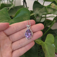 Sterling Silver Natural Amethyst Luxury Pendant Fox Style Necklace With CZ