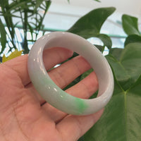 Genuine White & Green Burmese Jadeite Jade Bangle Bracelet (58.92 mm) #728