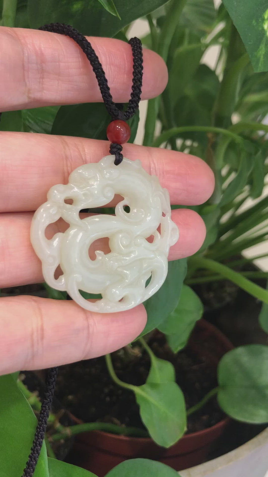 Baikalla "Jade Dragon In Cloud" Genuine White Nephrite Jade Dragon Pendant Necklace