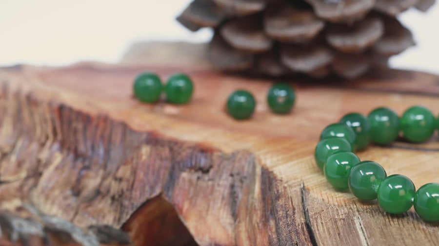 Baikalla Genuine Green Nephrite Jade Beads Bracelet ( 8mm & 9.5mm)