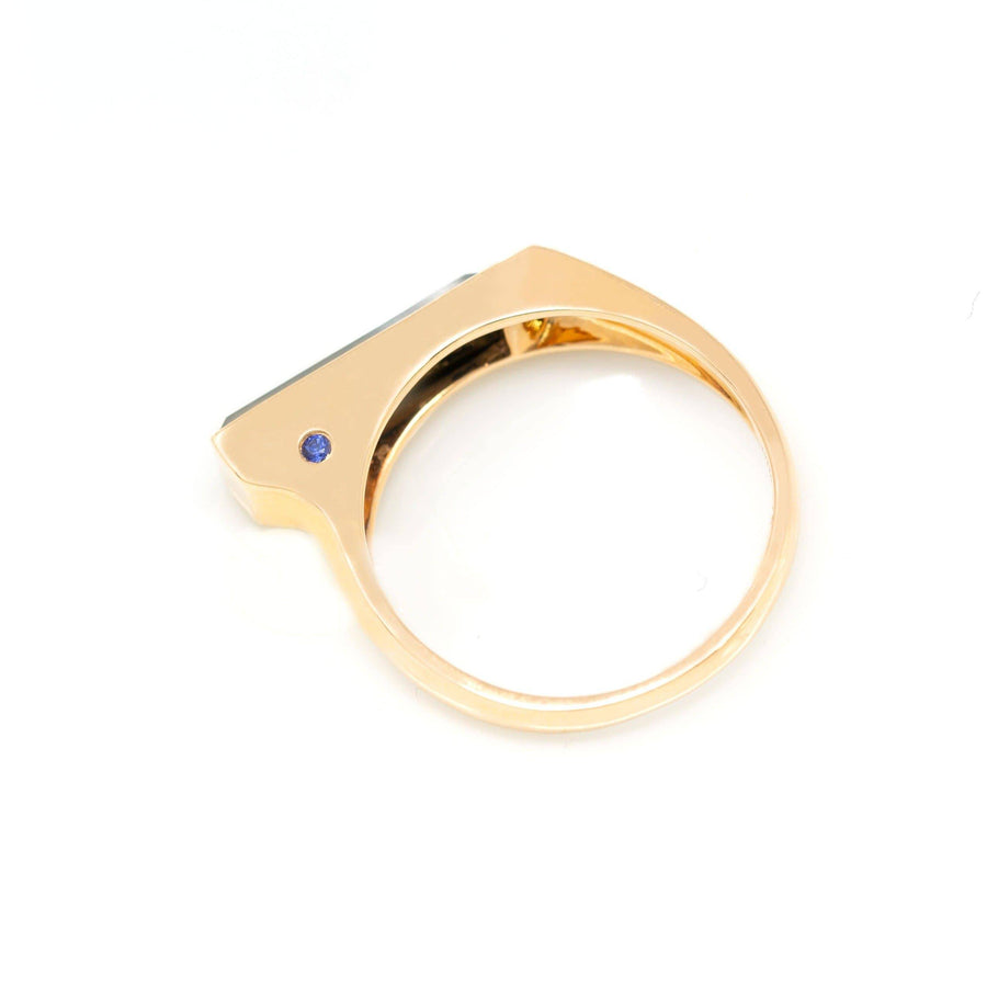 Baikalla Jewelry Gold Jadeite Jade Ring Baikalla™ "Offset Bar Ring" Genuine Burmese Emerald Cut Black Jadeite Jade Men's Ring