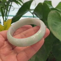 Genuine White & Green Burmese Jadeite Jade Bangle Bracelet (54 mm) #783