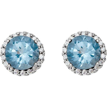 Baikalla Jewelry Gold Gemstone Earrings 14K White Aquamarine & 1/6 CTW Diamond Earrings
