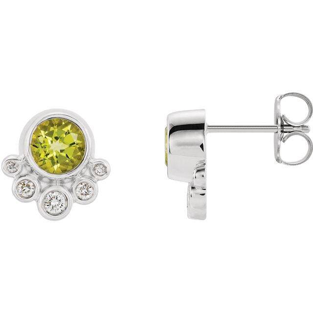 Baikalla Jewelry Gold Gemstone Earrings 14K White Peridot & 1/8 CTW Diamond Earrings
