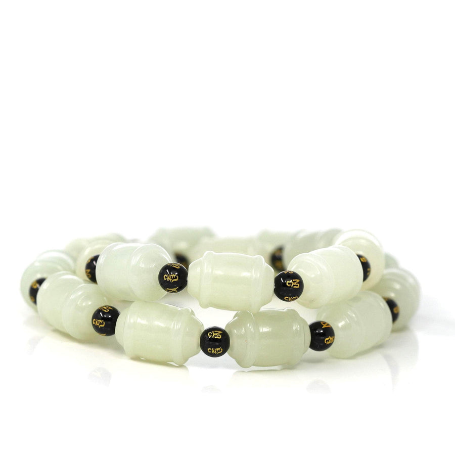 Baikalla Jewelry jade beads bracelet 6.5 inches Genuine Nephrite Jade Buddha Symbol TongTong Men's Bracelet