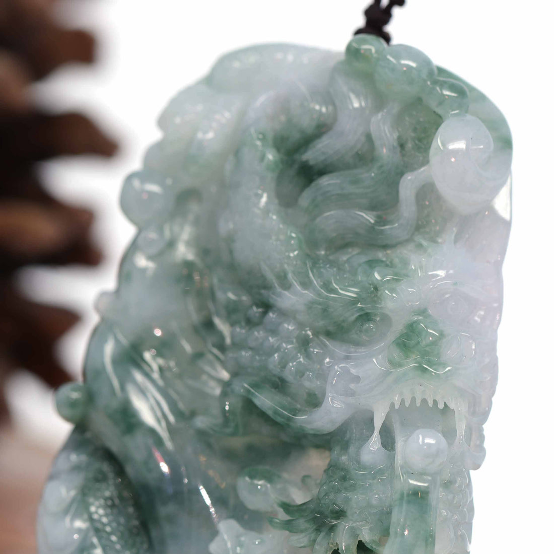 Baikalla Jewelry Jade Carving Necklace "Soring Dragon" Natural Jadeite Jade Blue Green Pendant Necklace For Men, Collectibles.
