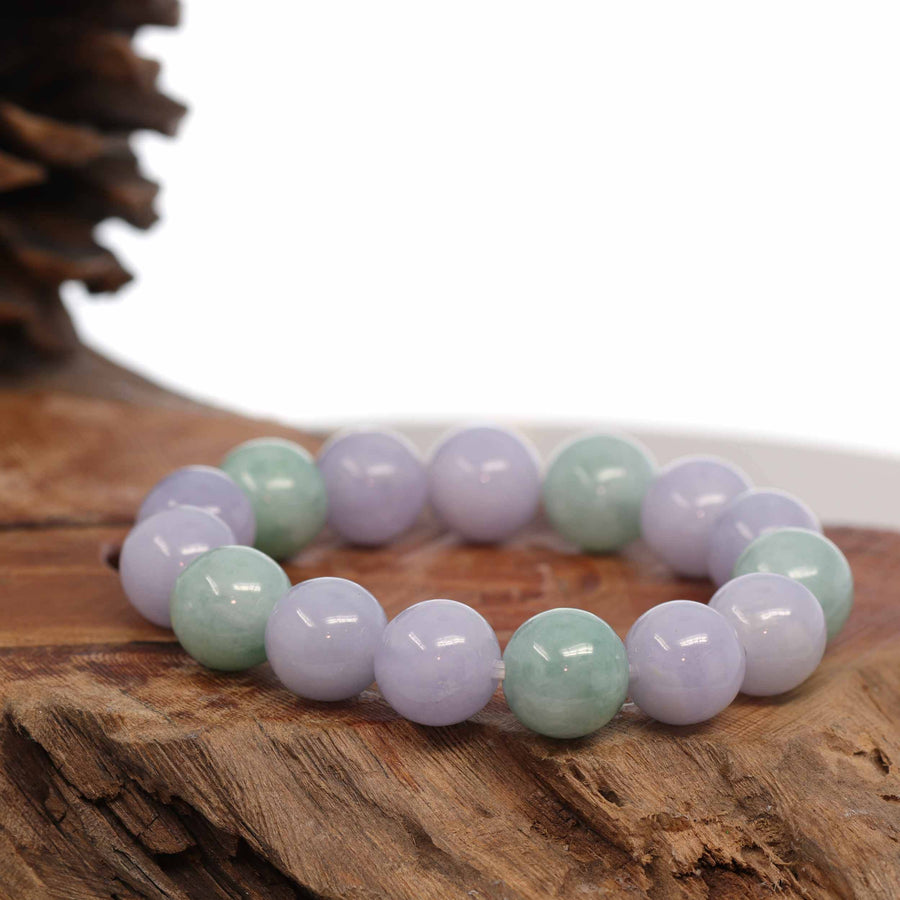 Baikalla Jewelry jade beads bracelet Jadeite Jade 13mm Round Green & Lavender Beads Bracelet ( 13 mm )