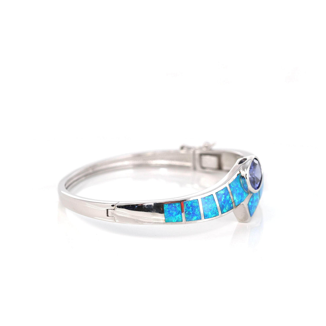 Baikalla Jewelry Silver Gemstone Bracelet Sterling Silver Lab-Created Blue Opal Bracelet with Oval Lab-Created Blue Tanzanite