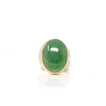 Baikalla Jewelry Gold Jadeite Jade Ring Baikalla "Classic Oval Signet" 14k Genuine Forest Green Old mine Jadeite Jade Men's Ring