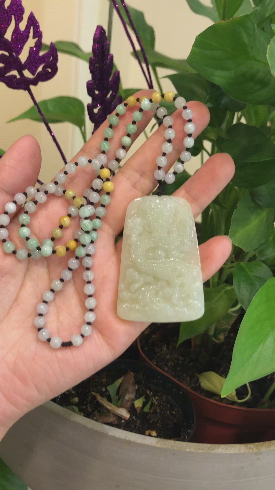 Natural White Nephrite Jade Double Dragon Pendant Necklace ( Carved Art )