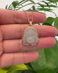 Baikalla 18K Rose Gold Genuine Burmese Ice Jadeite Buddha Pendant with Diamonds