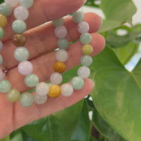 Genuine Jadeite Jade Round Multiple Colors Beads Bracelet ( 8 mm)
