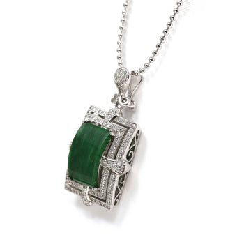 Baikalla Jewelry Silver Jadeite Necklace Baikalla™ Sterling Silver Jadeite Jade Classic Pendant Necklace With CZ