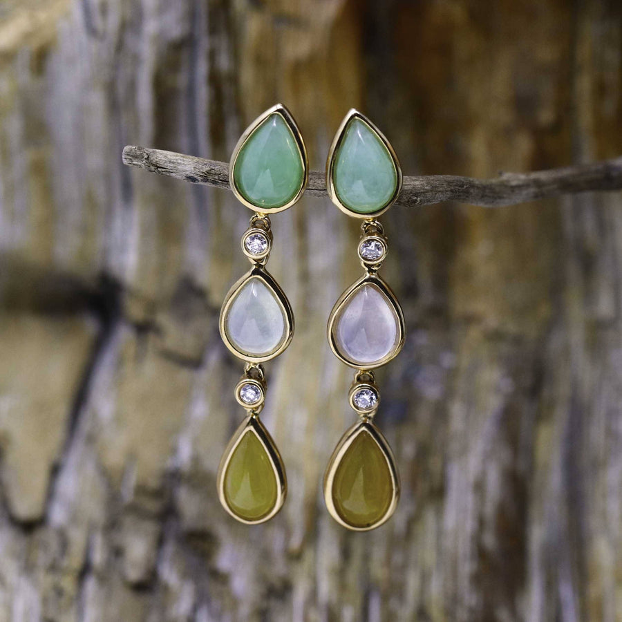 Baikalla Jewelry Gold Jade Earrings 18K Royal Rose Gold Genuine Jade Jadeite Drop Earrings #GJ116