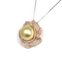 Baikalla Jewelry Gold Pearl Necklace Baikalla Jewelry™ High-end 18k Gold Round Golden South Sea Cultured Pearl & Diamond Pendant Necklace AAA Quality