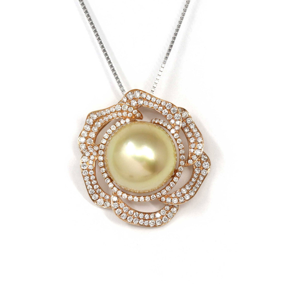 Baikalla Jewelry Gold Pearl Necklace Baikalla Jewelry™ High-end 18k Gold Round Golden South Sea Cultured Pearl & Diamond Pendant Necklace AAA Quality