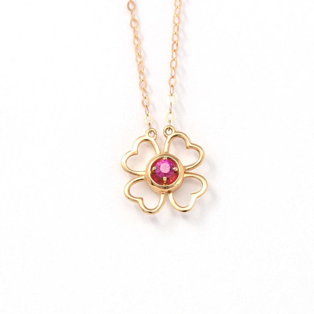 Baikalla Jewelry Gemstone Pendant Necklace Baikalla™ "Lucky 4 Leaf Clover" 18K Rose Gold & Ruby & Diamond Pendant Necklace (4 in 1)