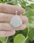 Baikalla™ "Laughing Buddha" Genuine Green Jadeite Buddha Pendant Necklace With 14k White Gold Diamond Bail