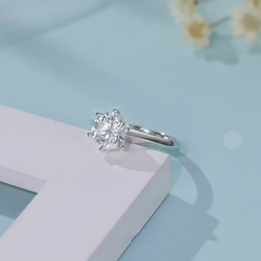 Baikalla™ "Luna" Sterling Silver Moissanite Luxury 3 CT 6 Prong Promise Ring