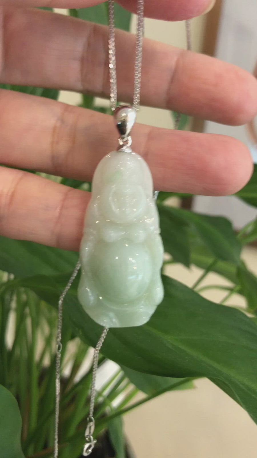 Baikalla™ "Laughing Buddha" Genuine Green Jadeite Buddha Pendant Necklace With Silver  Bail