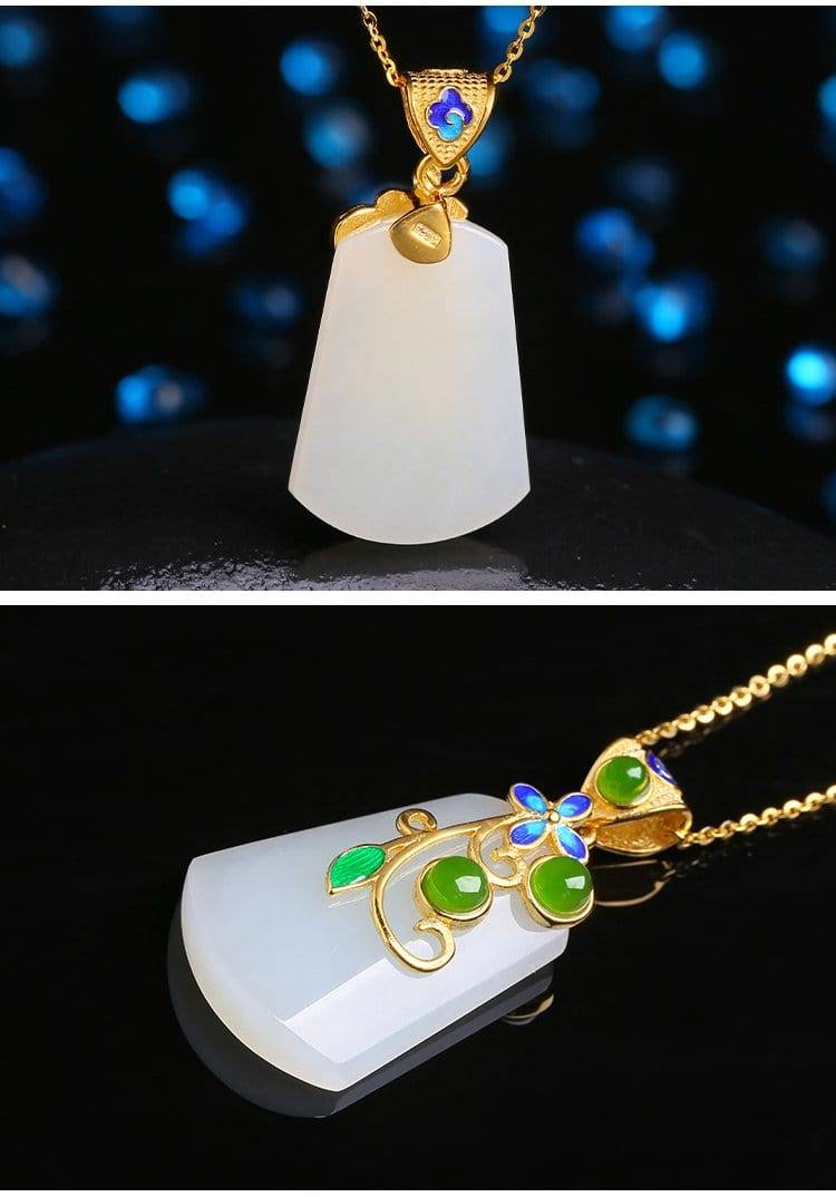 Baikalla Jewelry Jade Pendant Genuine Nephrite White & Green Jade Pendant Necklace & SS Accents