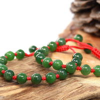 Baikalla 9in Baikalla Natural Nephrite Jade Bead Bracelet With Red String