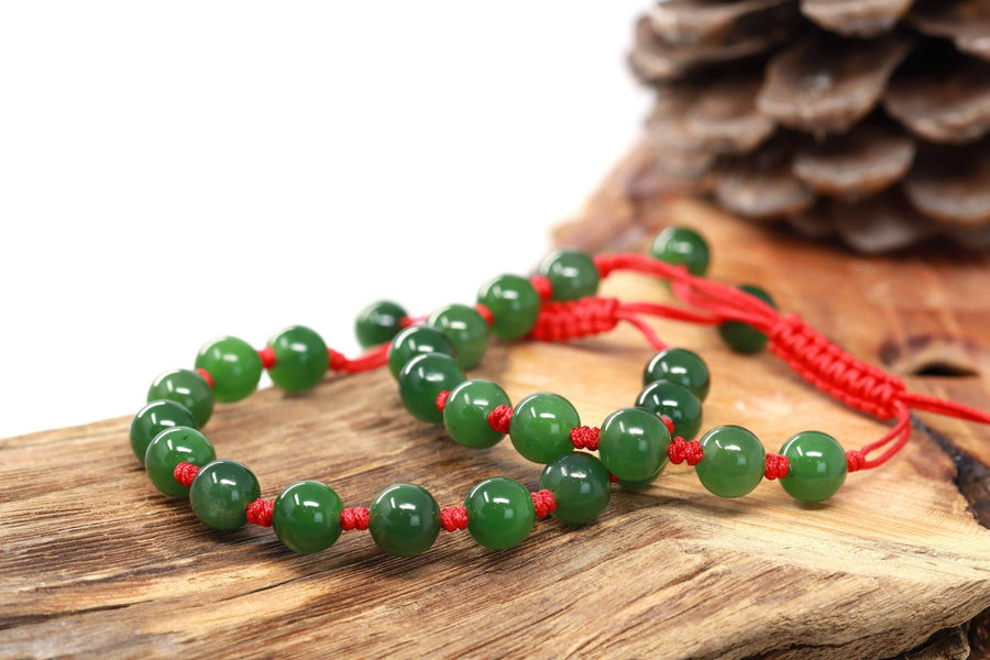 Baikalla 9in Baikalla Natural Nephrite Jade Bead Bracelet With Red String