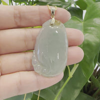Natural Ice Jadeite Jade Shou Tao ( Longevity Peach ) Necklace With 14k Yellow Gold Bail