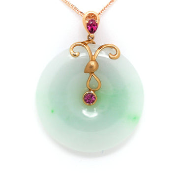 Baikalla Jewelry Jade Pendant 18k Rose Gold Genuine Burmese Jadeite Constellation (Aries) Necklace Pendant with Tourmaline