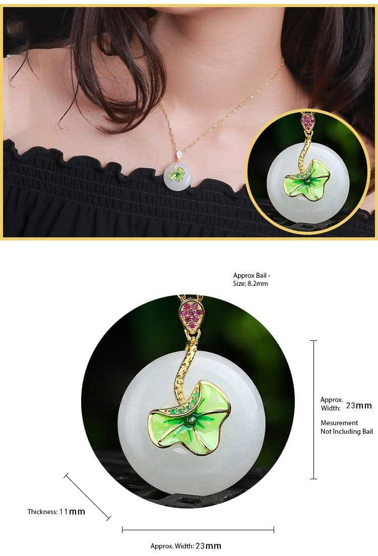 Baikalla Jewelry Jade Pendant Genuine White Nephrite Jade Necklace with Gold Plated Sterling Silver and Pink & Green CZ