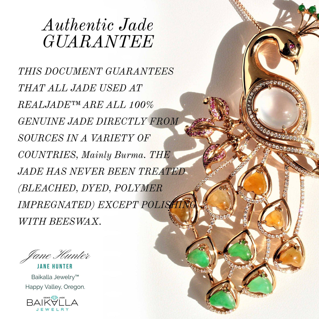 Baikalla Jewelry Gold Jadeite Necklace Baikalla™ "Alice" 18k Rose Gold Ice Jadeite Jade Diamond Pendant Necklace
