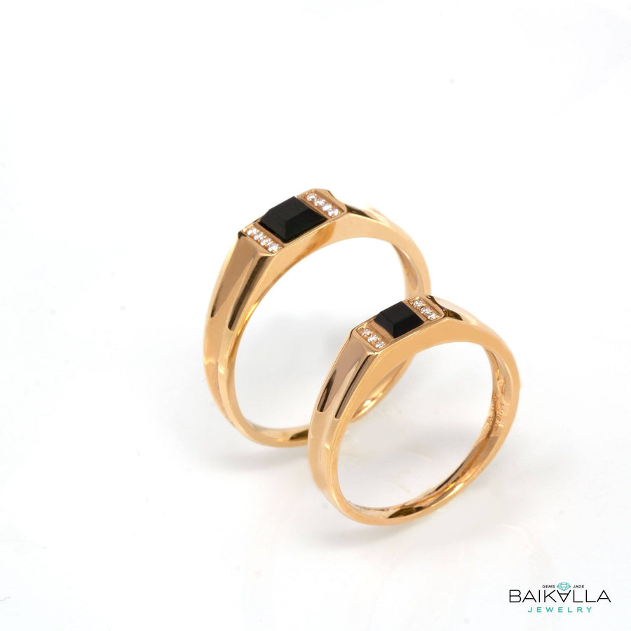 Baikalla Jewelry Gold Jadeite Jade Ring One Pair Baikalla™ "Classic Princess cut"Genuine Burmese Emerald Cut Black Jadeite Jade Engagement Ring