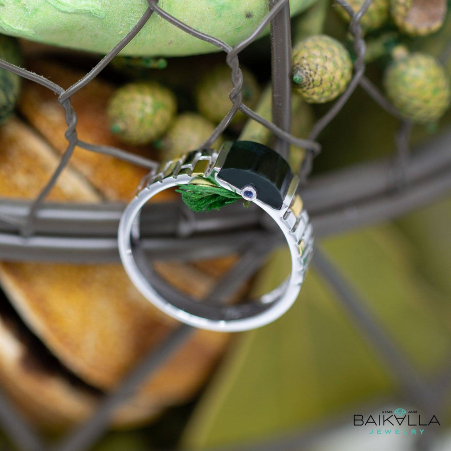 Baikalla Jewelry Gold Jadeite Jade Ring Baikalla™ "Mutli-Colored Half Round" Genuine Burmese Black Jadeite Jade Engagement Wedding Bands Rings
